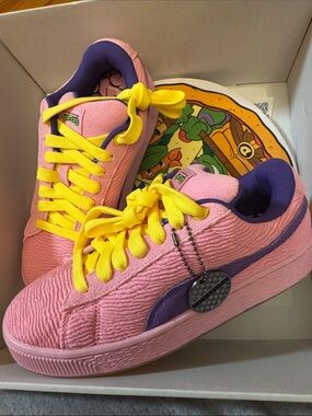 Puma Kids Pink and Purple Sneakers with Yellow Laces